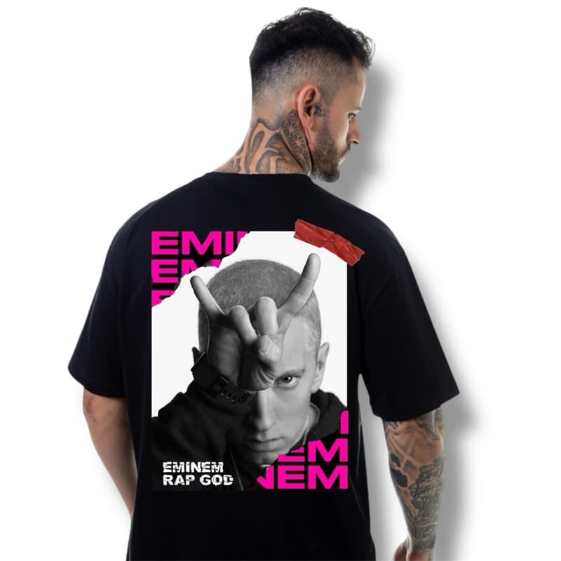 Camiseta Oversized Larga Algodão Premium Eminem Camisa Blusa Estampada Marombeiro Treino Streetwear 30.1 Penteado