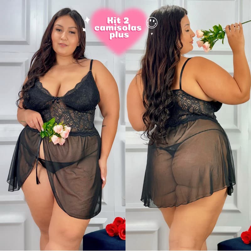 kit 2 camisolas femininas com calcinha  plus size em linha noite pijama de dormir
