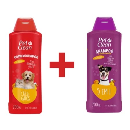 Kit Condicionador + Shampoo 700 Ml para Cães e Gatos Pet Clean