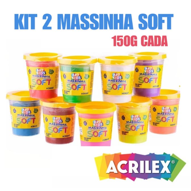 Kit 2 UND Massa/Massinha de Modelar infantil no Pote Cores Sortidas 150g Soft - ACRILEX