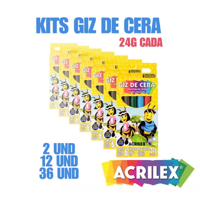 Giz De Cera para colorir ou Lembrancinha 6 Cores Kit c/ 6, 12 ou 24 Unidades Acrilex