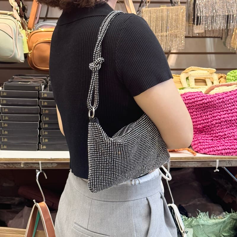 Saco De Strass Feito À Mão Noite Prata Brilhante Cristal Para Festa De Casamento Ombro De  Feminino#25-41