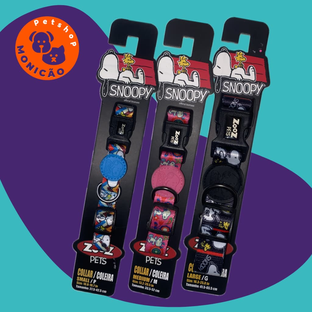 Zooz Pets Coleira Snoopy Diversos Tamanhos