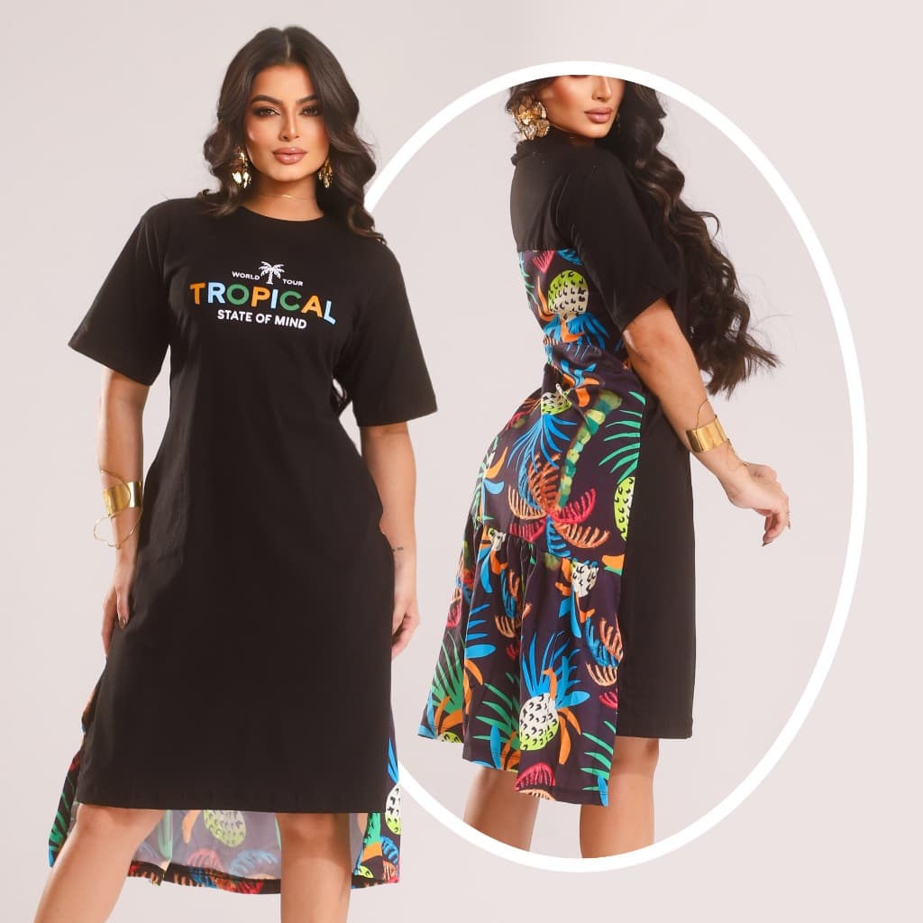 Vestido Midi Moda Evangélica Elegante Moda Casual Costa Estampado Frente Lisa Slik Soltinho Estampa