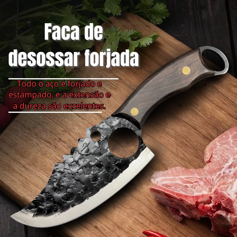Cutelo Forjado Artesanal Rústico com Bainha de Couro - Camping e Chef