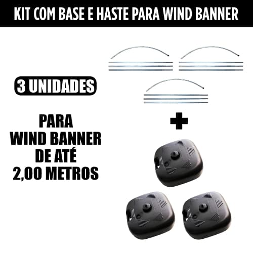 Kit 3 unidades com Haste + Base para Wind banner de até 2 metros