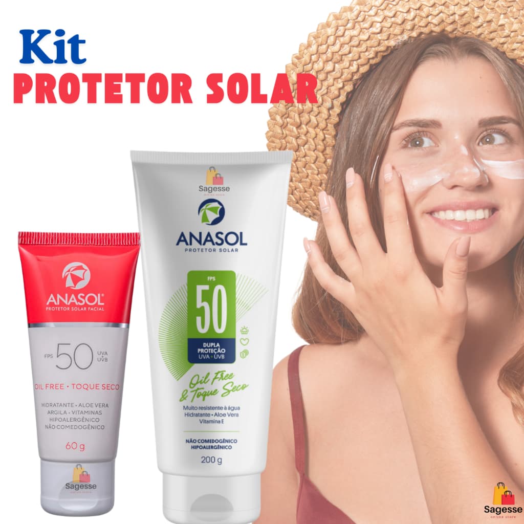 Kit Protetor Solar fps 50 200g + Protetor solar Facial fps 50 60g