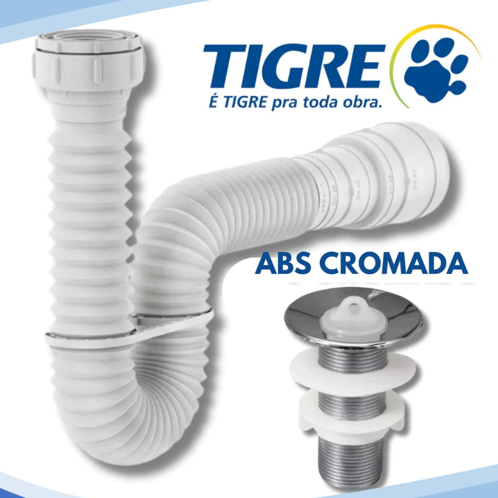 Sifão Sanfonado  Tigre +  Válvula Luxo Lavatório Tanque Cozinha Cifão Pia Banheiro Cifrão Sifrão abs PVC cromada