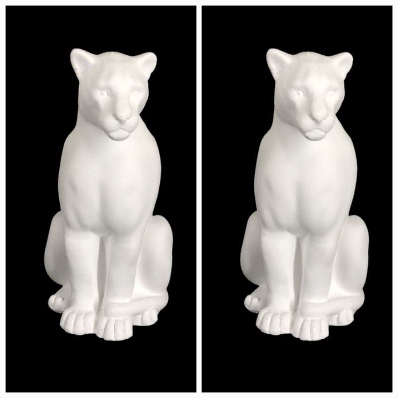 escultura decoração Pantera onça sentada 2 peças gesso cru enfeite casa sala quarto