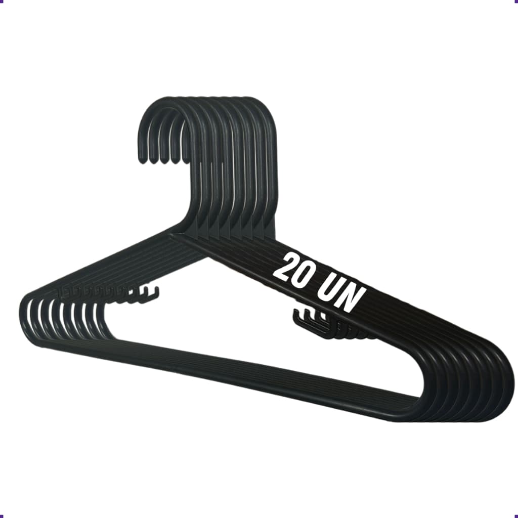 Cabide Adulto Preto Kit 20 Cabides Plastico Reforçado Resistente