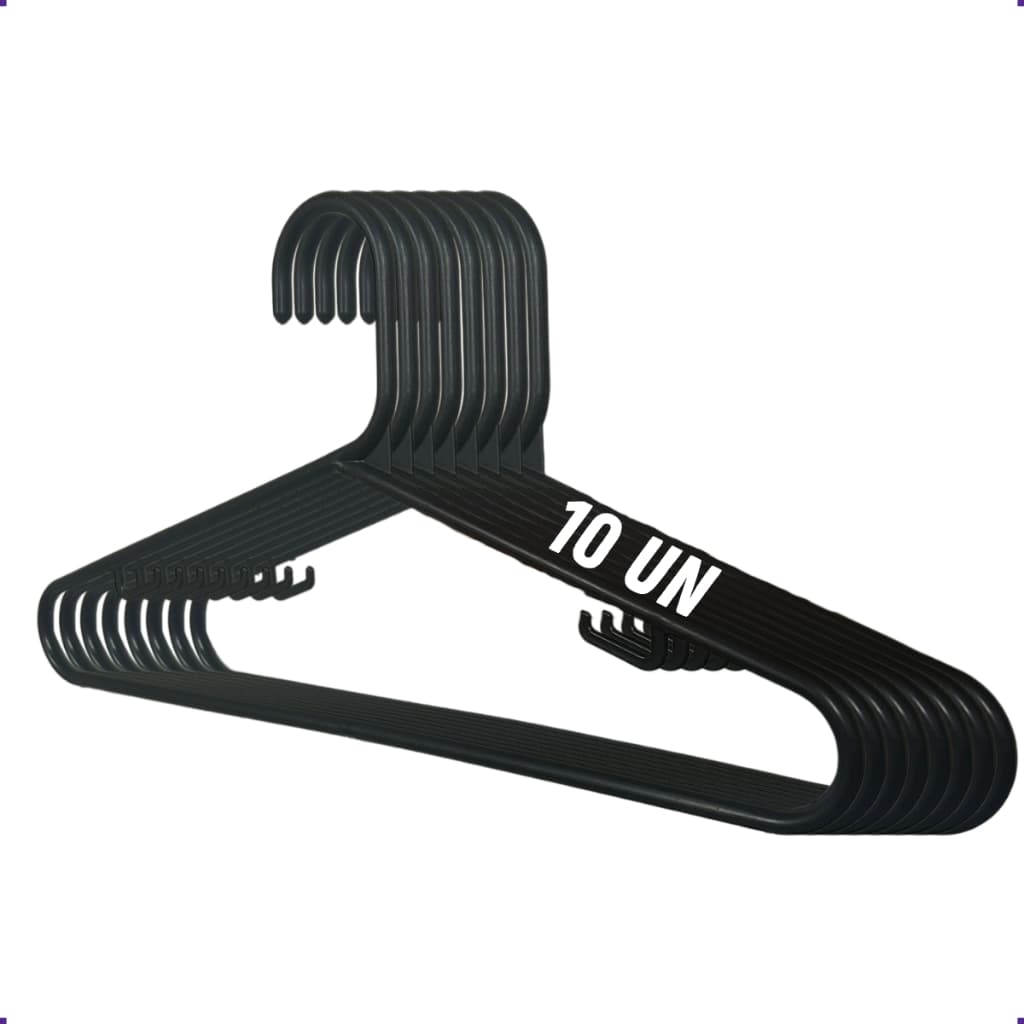 Cabide Adulto Preto Kit 10 Cabides Plastico Reforçado Resistente