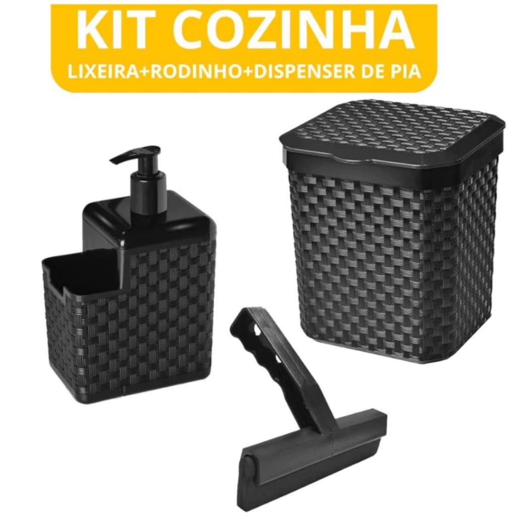 Kit Cozinha - Lixeira Pia 5 Litros + Porta Detergente + Rodinho de Pia + Escorredor + Lixeira Pedal