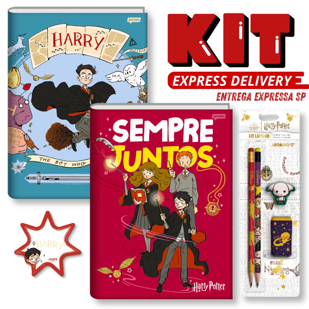 KIT 2 Cadernos Harry Potter Brochurão + 1 bloco de notas adesivas + 1 KIT Escolar