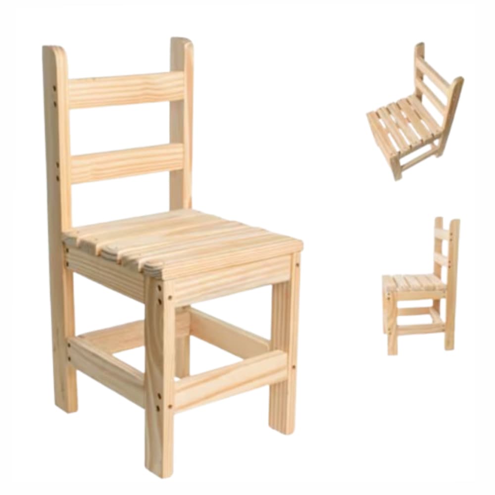 Cadeira Infantil Para Criança Madeira Natural Maciça Resistente  Cadeirinha Kids - 01 - 02 - 04UN