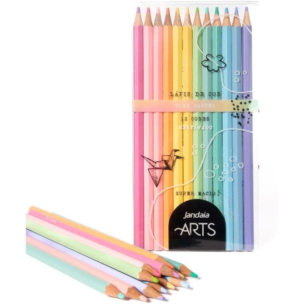 Lápis de Cor Pastel 12 Cores Jandaia ARTS - Super Macio
