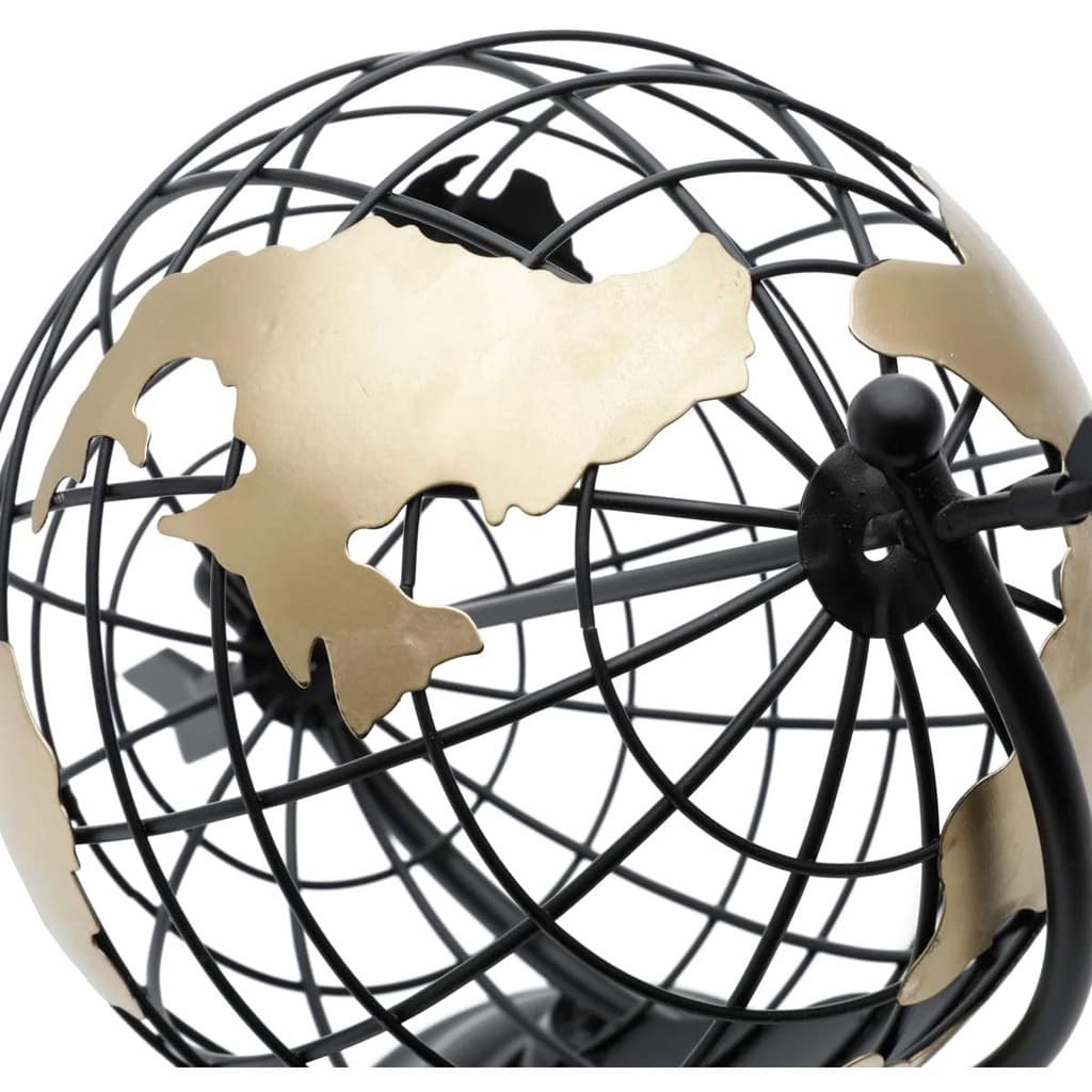 Enfeite Decorativo Globo Terrestre em Metal - Preto com Dourado