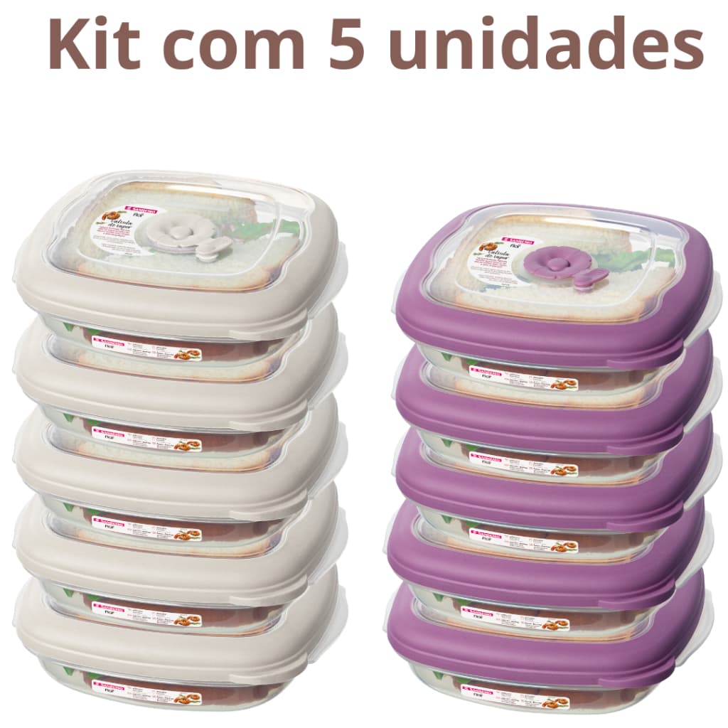 Jogo 5 Potes Sanduiche Sanduicheira Marmita Plastico 664ml Sanremo
