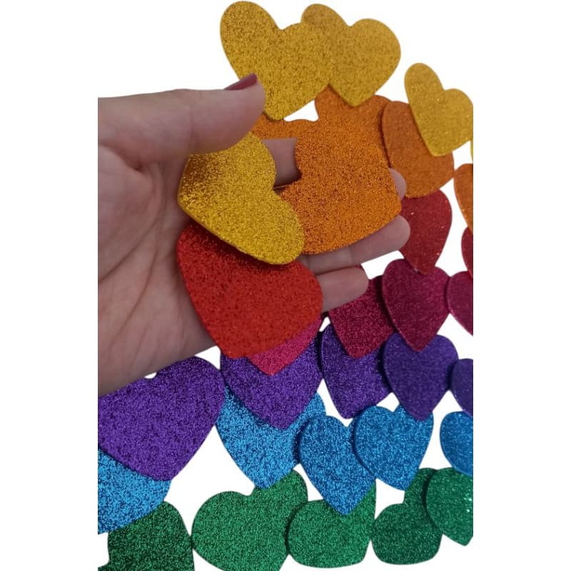 Pacote com aplique de coração em EVA com glitter, 5 cm