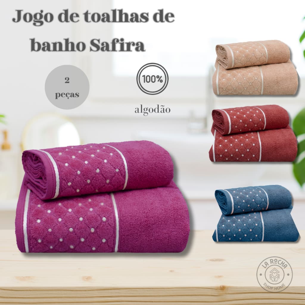 Jogo/Kit 1 Toalha de Banho Safira Appel + 1 Toalha de Rosto Macia Grossa 100% Algodão 420g/m²