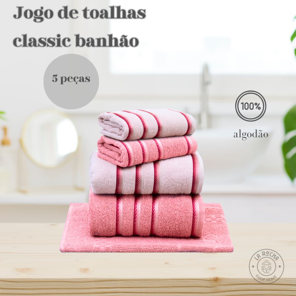 Jogo/Kit 5 Peças Classic Appel 2 Toalhas de Banhão + 2 Toalhas de Rosto + 1 Piso 100% Algodão 390g