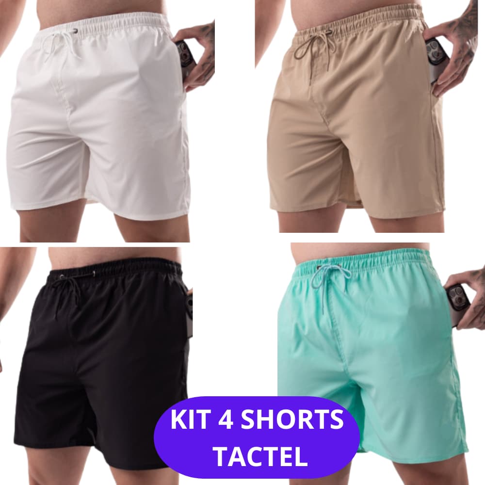 4 Shorts Tactel Bermuda Masculina Mauricinho Kit Short Tectel Praia Short Masculino Liso