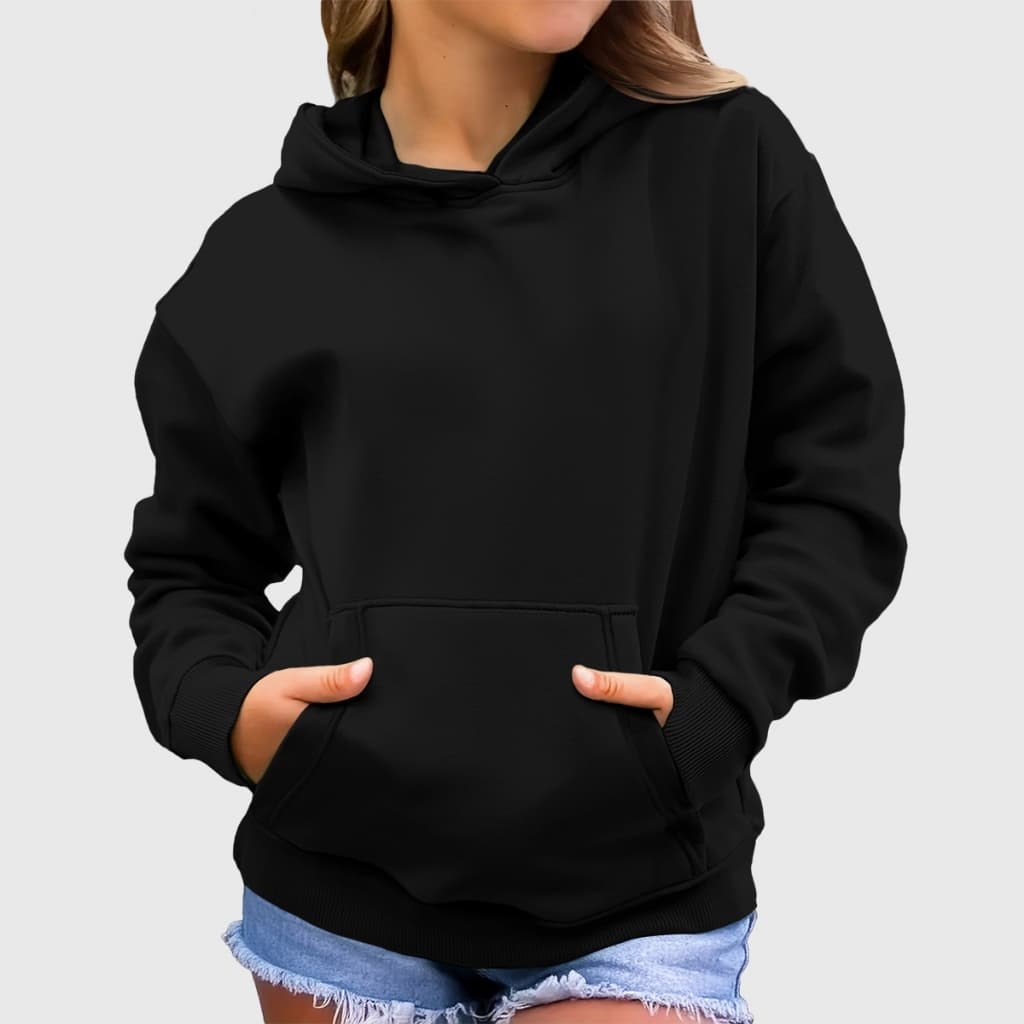 Blusa Moletom Canguru Liso Com Capuz Masculino Feminino Casaco De Frio Flanelado Unissex