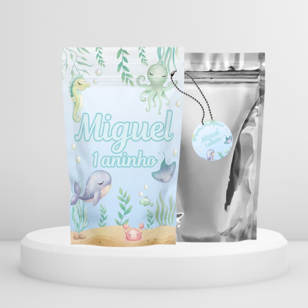 Saquinhos Metalizado 10x15, 12x19 ou 17x23 Com Zip Lembrancinhas Stand Up Pouch zip Hérmetico Fundo Do Mar Aquarelado