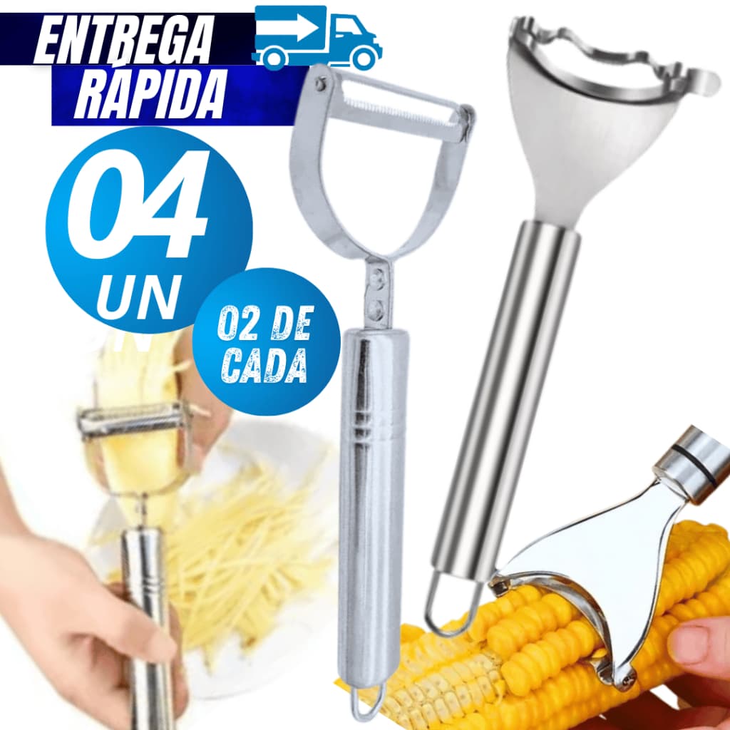 Kit 04/02 Sendo  Descascador e Cortador de Milho em Aço Inox Linha Premium  descascador de legumes