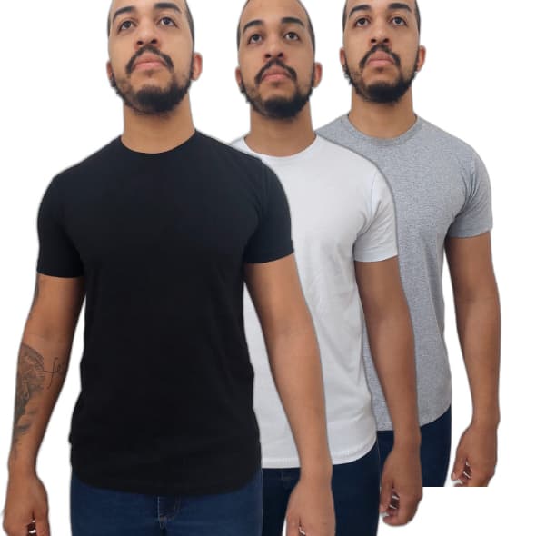 Camiseta Básica Masculina Branca Preta Cinza Lisa 100% Algodão
