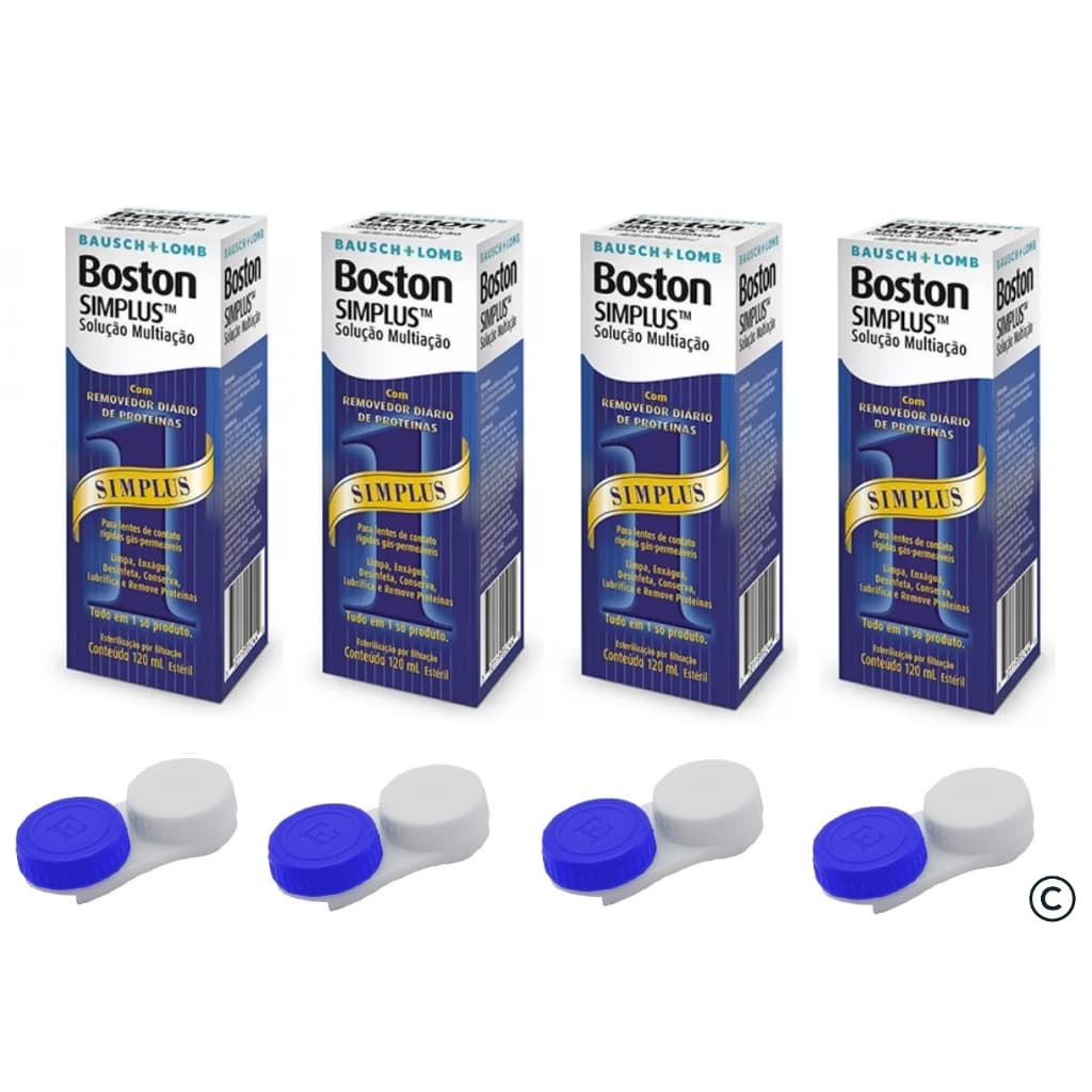 4 Soluções de Limpeza Boston Simplus® Para Lentes de Contato Rígidas + Estojo