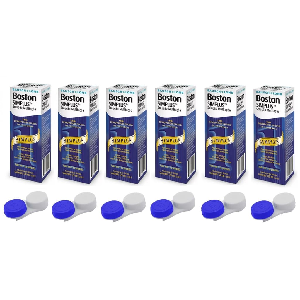 6 Soluções de Limpeza Boston Simplus® Para Lentes de Contato Rígidas + 6 Estojos