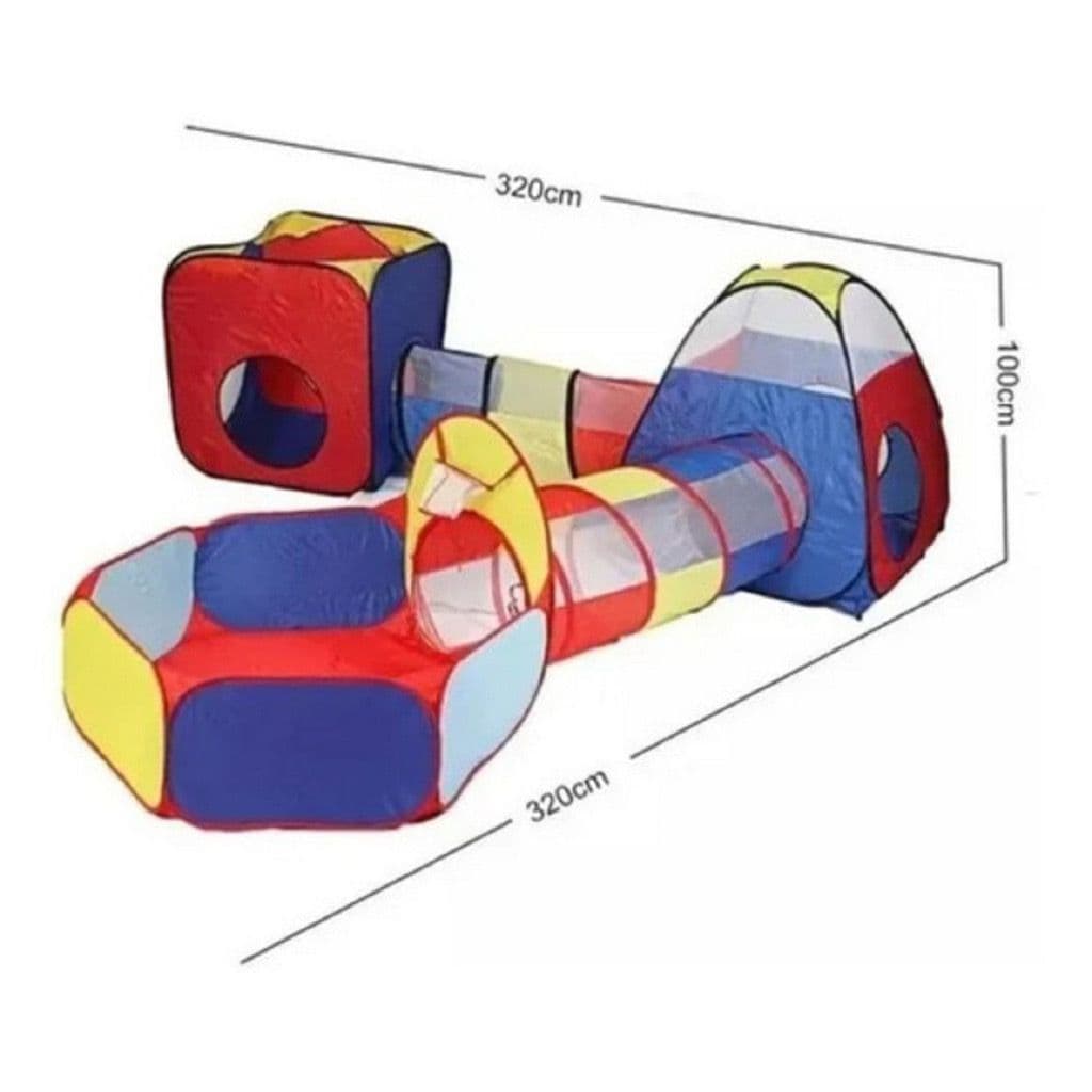 Barraca 5 em 1 Gigante com 2 tuneis 1piscina de bolinhas com cesto 1 toca e 1 tenda