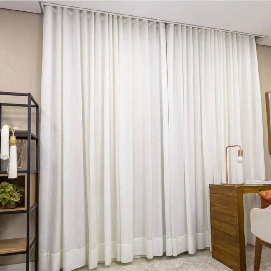 Cortina De Trilho Suíço Blackout 100% + Linho Com Wave Para Ondas Perfeitas