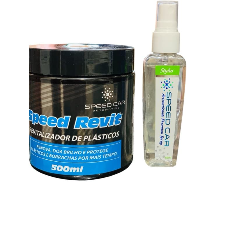 Kit 1 Aromatizante automotivo 60ml + 1 Revitalizador de Plástico Automotivo Cera Moto e Carro ParaChoque Original 500ml