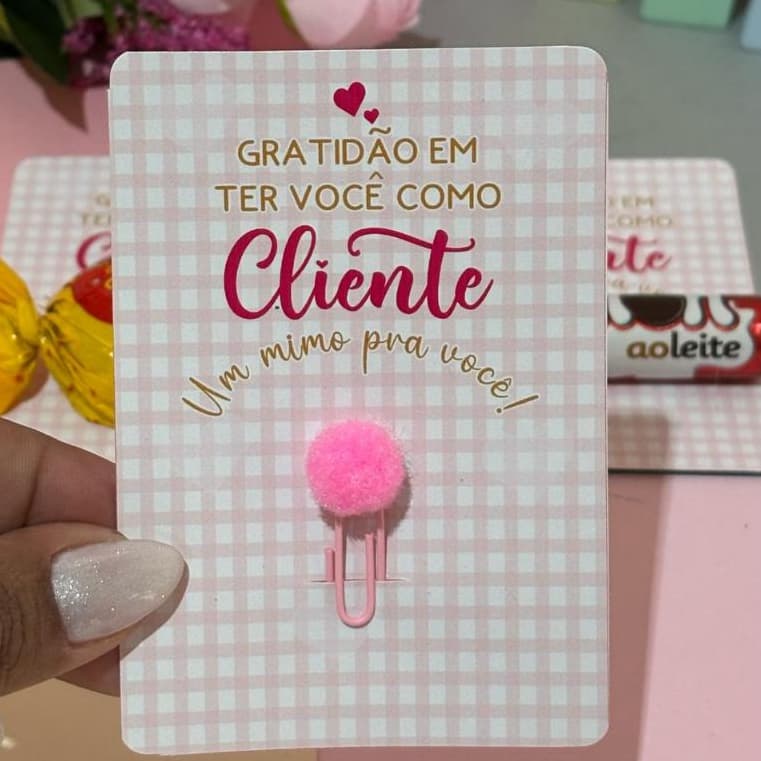 50 ou 100 unidades Cartão Agradecimento Brinde Cliente | Gratidão | Mimo Cliente | Clips | Doce