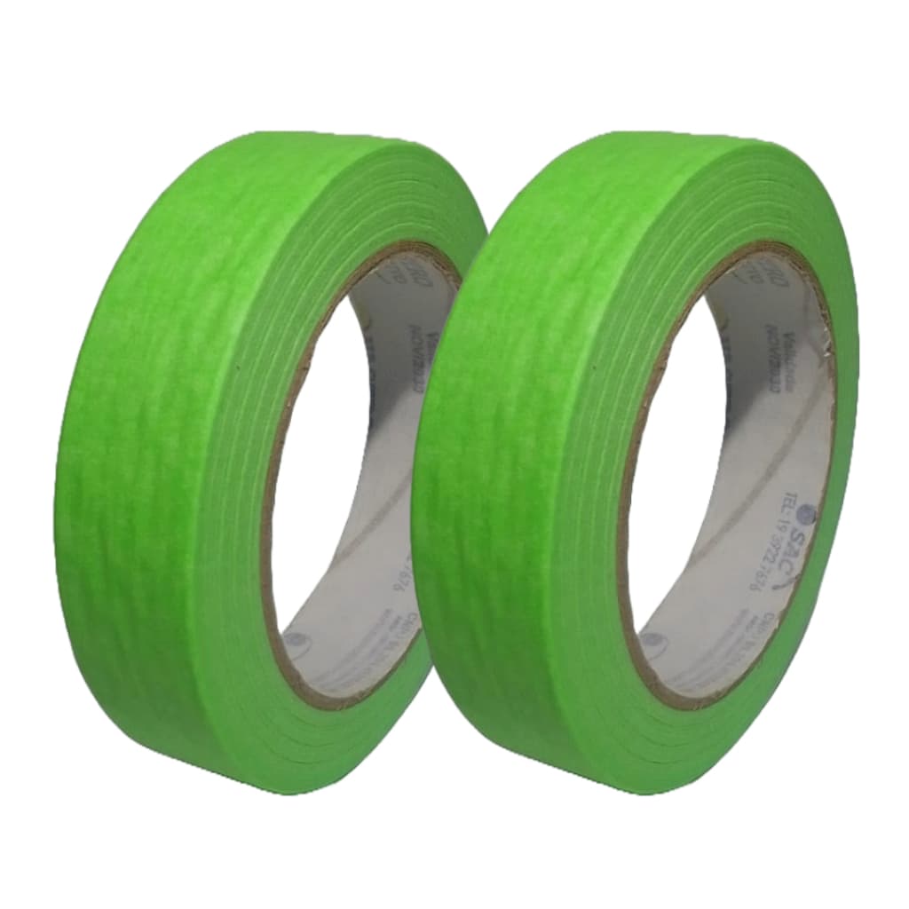 Fita Crepe Adesiva Fina 24mm x 50m Cor Verde Fluorescente 2 Unidades