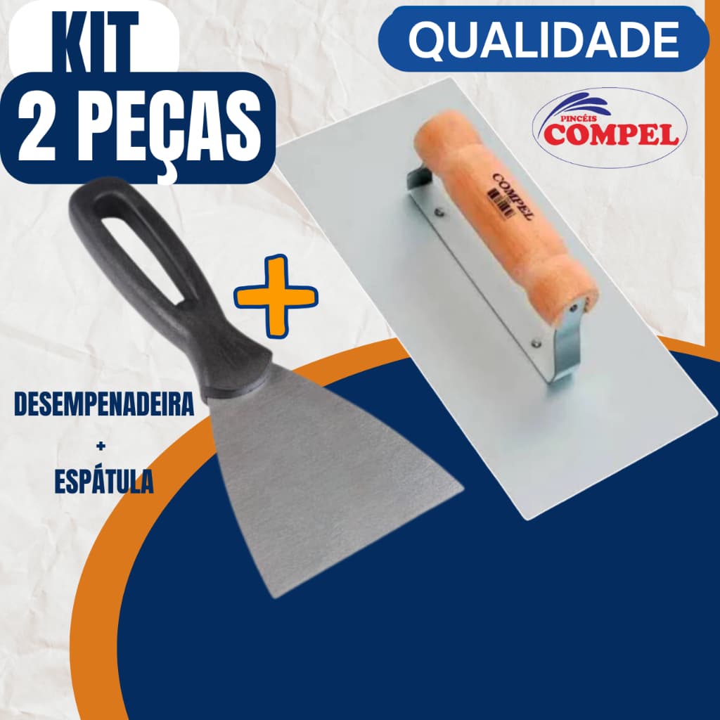 Kit Desempenadeira 12 e Espátula 10cm de Aço Para Massa Corrida e Efeitos - Max Compel