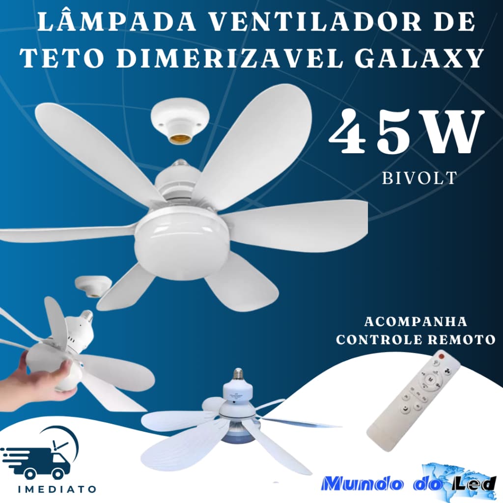 Ventilador Lâmpada De Teto 45w Silencioso Controle Remoto Dimerizavel Bivolt Galaxy