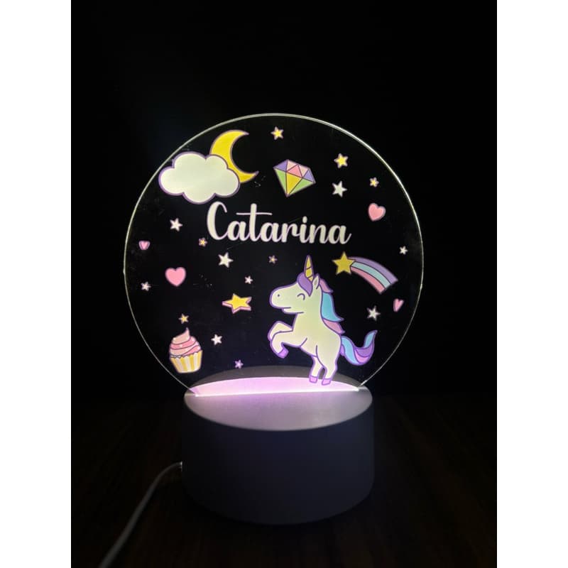 Luminária Infantil Unicórnio Com Nome Personalizado Decoração Quarto Menina Infantil Criativo