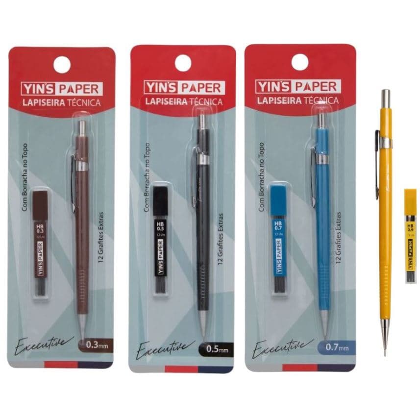 Lapiseira Executiva Profissional Kit c/ 4 Unidades + Grafites (0,3 0,5 0,7 0,9mm) YIN'S PAPER