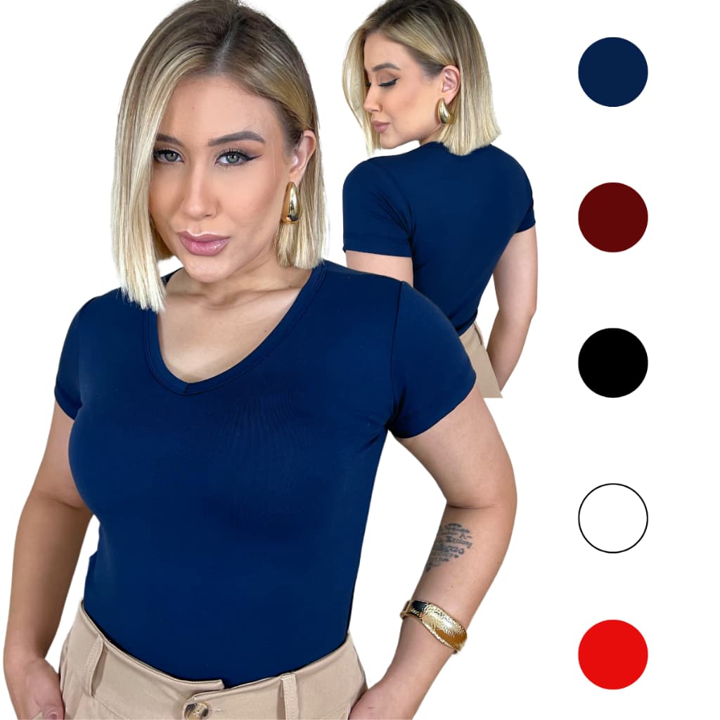 Blusa Feminina Gola V  Blusinha Dia a Dia Blusa Básica com Manga Curta