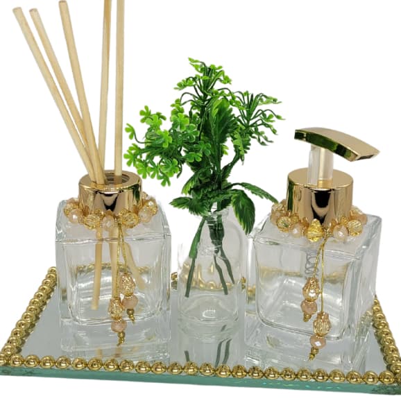 Kit Lavabo Luxo Star Cubo 100ml Com Bandeja Decorada
