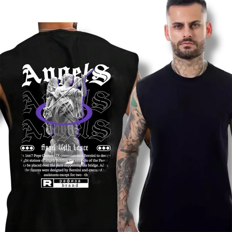 Regata Oversized  Camisa Cavada Blusa Estampada Treino Maromba Algodão Premium 30.1 Machão Streetwear Anjo Estampado
