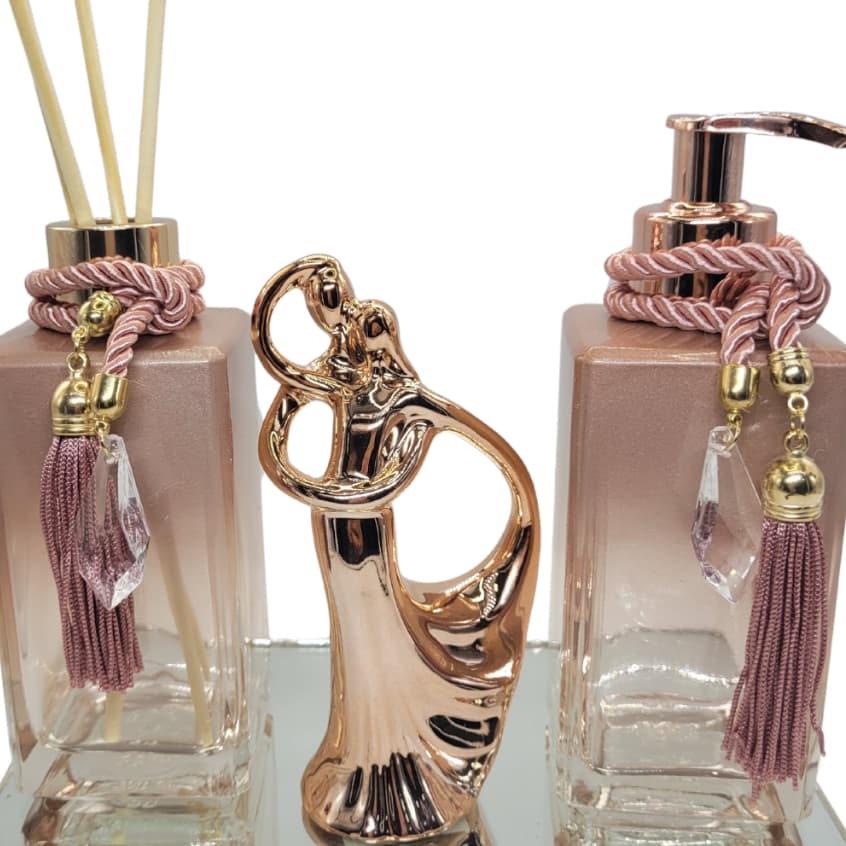 Kit Lavabo Super Luxo Lolita Square Rose Com Estatueta e Bandeja