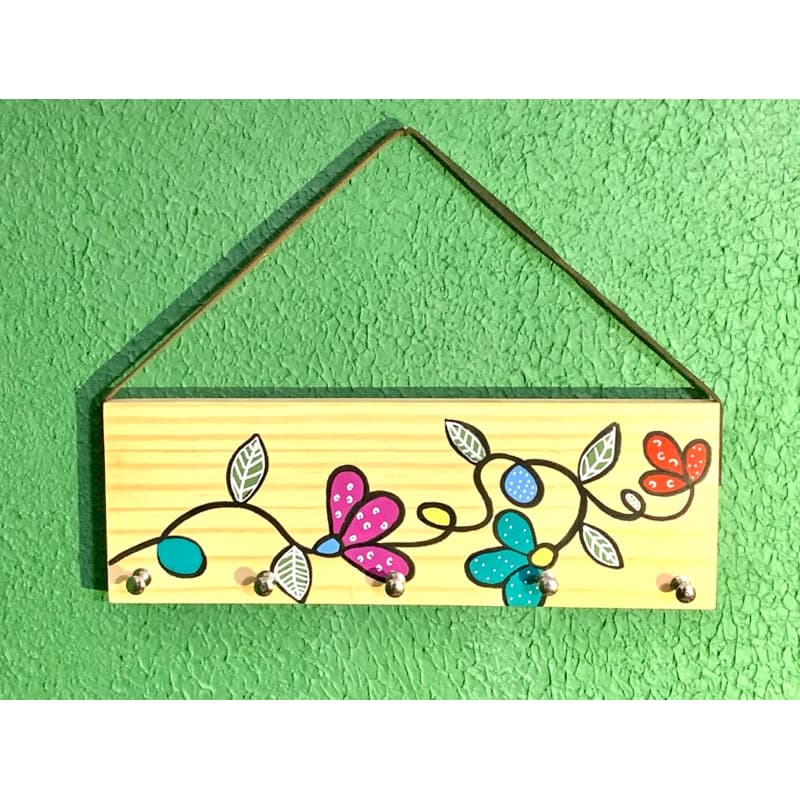 Porta chave decorativo de madeira pinus com pintura artesanal
