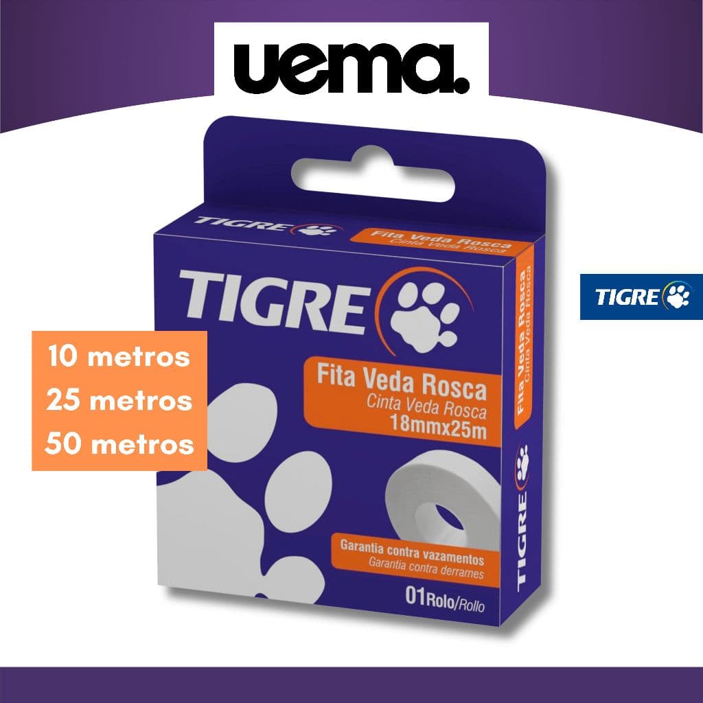 Fita Veda Rosca Tigre 10m 25m 50m Teflon Branca para Torneira Chuveiro e Hidráulica em Geral