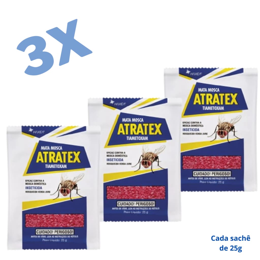 3X Mata Mosca Atratex - Atrai e Mata Muito! Sachê 25g cada.