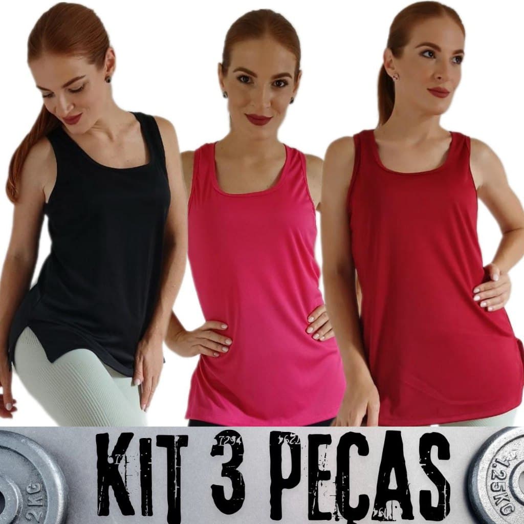 Regata Feminina Academia Dry Fit Kit Com 3 Peças