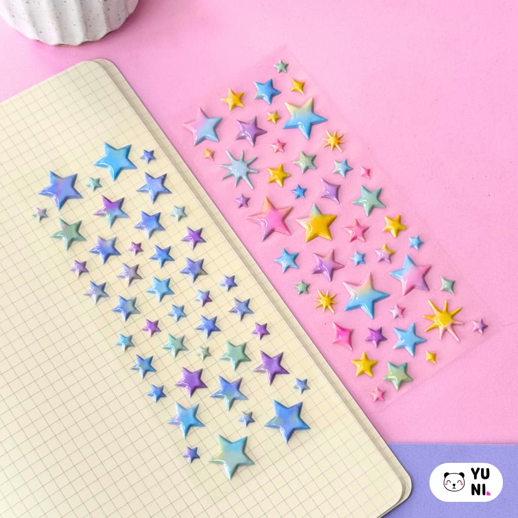 Cartela de Adesivos de Estrelas em Alto Relevo Tons Pateis