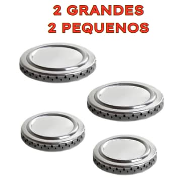 4 Tampas espalhadores de alumínio para Boca de Fogão Atlas Mônaco, 2 pequenas 2 Grandes